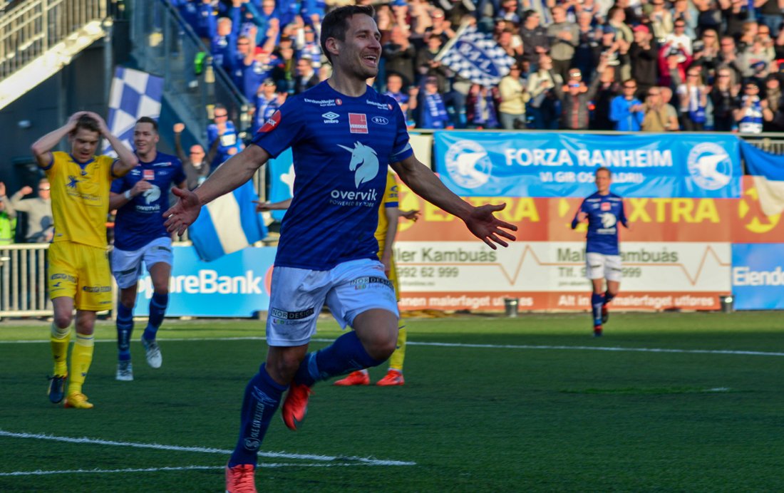 Det tok Mads 6 minutter å tegne seg for scoring da han kom tilbake etter skaden tidligere i vår. Her etter å ha satt sitt andre mot Haugesund. (Foto: Jørn Engberg)